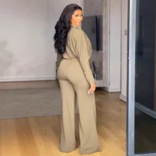 Plus Size V-shaped Lapel Long-sleeve Slim Pants Suit NY-11032
