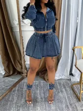 Fashion Long Sleeve Hooded Two Piece Skirt Set AIL-317