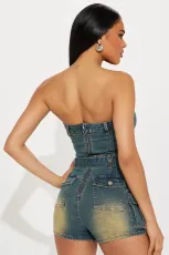 Tube Tops One Shoulder Denim Romper LX-6051