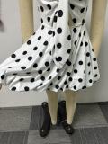Plus Size Polka Dot Printed Strappy Lapel Puffy Dress NY-11010
