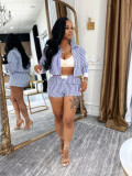 Lapel Stripe Shirts Long Sleeve Shorts Suit SFY-713