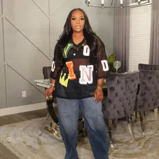 V Neck Mesh Letter Print T Shirts CYA-901722