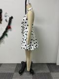 Plus Size Polka Dot Printed Strappy Lapel Puffy Dress NY-11010