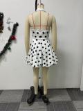 Plus Size Polka Dot Printed Strappy Lapel Puffy Dress NY-11010