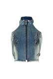 Sleeveless Zipper Denim Two Piece Short Set YMEF-53095