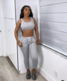 Solid Color Sport Tank Tops Two Piece Pants Set LSL-6494