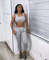Solid Color Sport Tank Tops Two Piece Pants Set LSL-6494