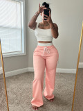 Solid Color Drawstring Wile Leg Pants CH-25021