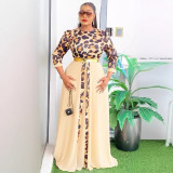 Plus Size Leopard Patchwork Chiffon Maxi Dress NY-11022