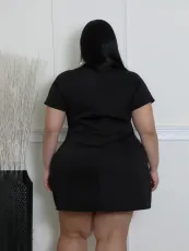 Plus Size Contrast Color Lapel Mini Dress SFY-916