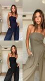 Sexy Wrap Chest Solid Color Jumpsuit OLYF-6183