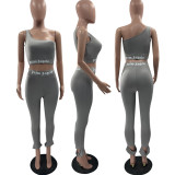 Letter Print One Shoulder Tight Two Piece Sets MOF-6608