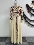 Plus Size Leopard Patchwork Chiffon Maxi Dress NY-11022