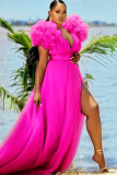 Plus Size Loose Mesh Big Swing Split Maxi Dress GRMF-RM0390