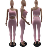 Letter Print One Shoulder Tight Two Piece Sets MOF-6608