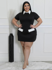Plus Size Contrast Color Lapel Mini Dress SFY-916