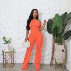 Solid Color One Shoulder Tassel Jumpsuit GCNF-0236