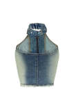 Sleeveless Zipper Denim Two Piece Short Set YMEF-53095