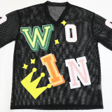 V Neck Mesh Letter Print T Shirts CYA-901722
