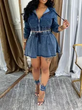 Fashion Long Sleeve Hooded Two Piece Skirt Set AIL-317