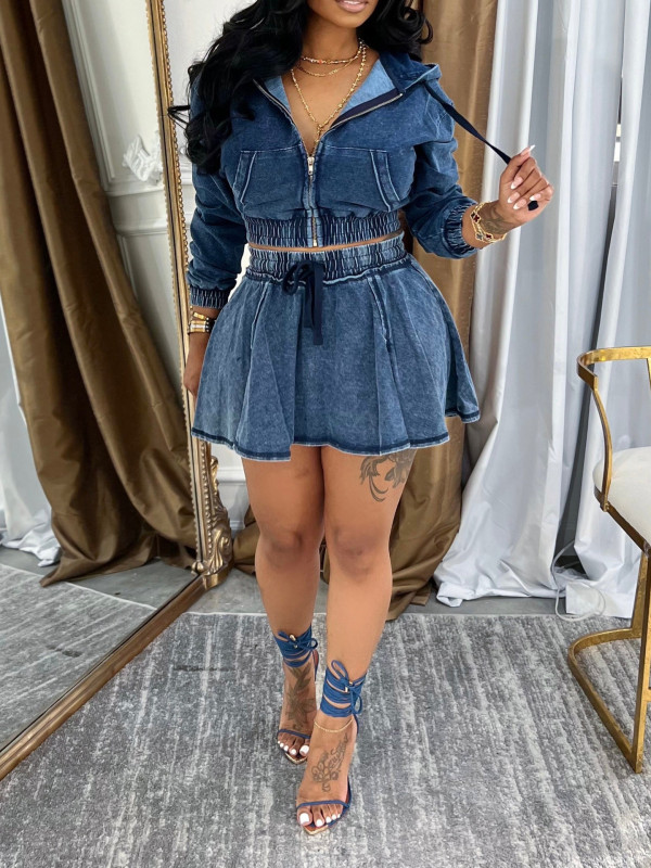 Fashion Long Sleeve Hooded Two Piece Skirt Set AIL-317