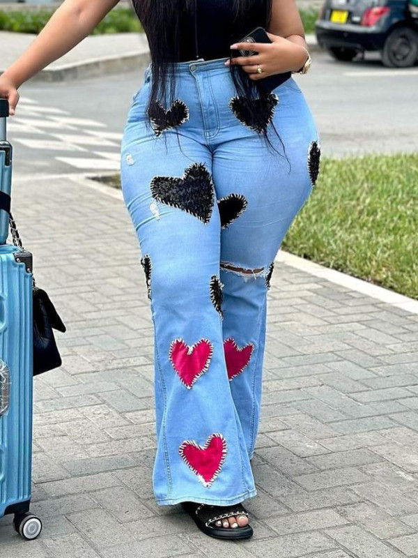 Ripped Love Patch Micro Flare Jeans SH-391380