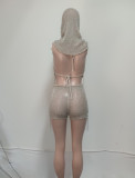Sexy Hollow Out Sequins Three Piece Shorts Set QXTF-XT8187