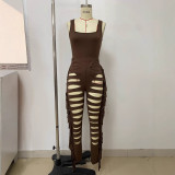 Solid Color Bodysuit Tassel Hole Pants 2 Piece Set LSD-2448