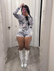 Long Sleeve Print Mesh Tight Pants Suit YWXS-XS-XSL44275