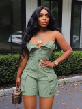 Sexy Tube Top Single-breasted Denim Romper LSD-2437