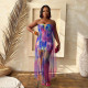 Plus Size See Through Mesh Patchwork Long Dress NY-11009