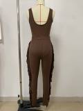 Solid Color Bodysuit Tassel Hole Pants 2 Piece Set LSD-2448