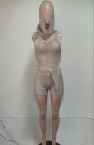 Sexy Hollow Out Sequins Three Piece Shorts Set QXTF-XT8187