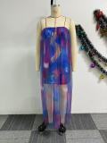 Plus Size See Through Mesh Patchwork Long Dress NY-11009