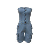 Sexy Tube Top Single-breasted Denim Romper LSD-2437