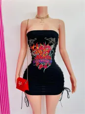 Print Slim Off Shoudler Tube Tops Dress YWXS-XS-L45121