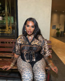 V Neck Lace Leopard Patchwork Loose T Shirt YWXS-XS-XSL44914