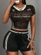Letter Print V Neck Two Piece Shorts Set GBGF-6616
