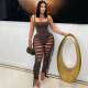 Solid Color Bodysuit Tassel Hole Pants 2 Piece Set LSD-2448