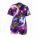 Plus Size Butterfly Print Short Sleeve Shorts Set OSIF-8968