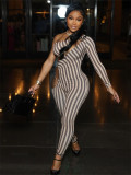 Stripe Single Shoulder Hollow Out Jumpsuit YWXS-XS-XSL44903