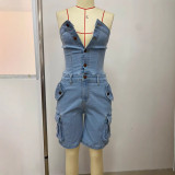 Sexy Tube Top Single-breasted Denim Romper LSD-2437