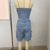 Sexy Tube Top Single-breasted Denim Romper LSD-2437