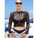 Hole Round Neck Sleeve Erotic Mesh Top GYDE-YD8172