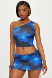 Print Single Shoulder Two Piece Skirts Set GBGF-5081