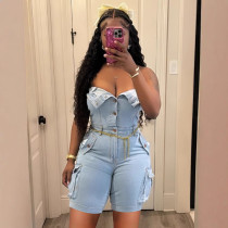 Sexy Tube Top Single-breasted Denim Romper LSD-2437
