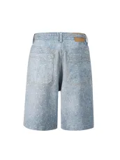 Loose Denim Hot Drill Fifth Pants(With Belt) OD-8739