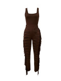 Solid Color Bodysuit Tassel Hole Pants 2 Piece Set LSD-2448