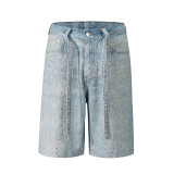 Loose Denim Hot Drill Fifth Pants(With Belt) OD-8739