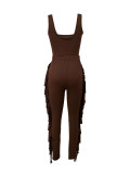 Solid Color Bodysuit Tassel Hole Pants 2 Piece Set LSD-2448